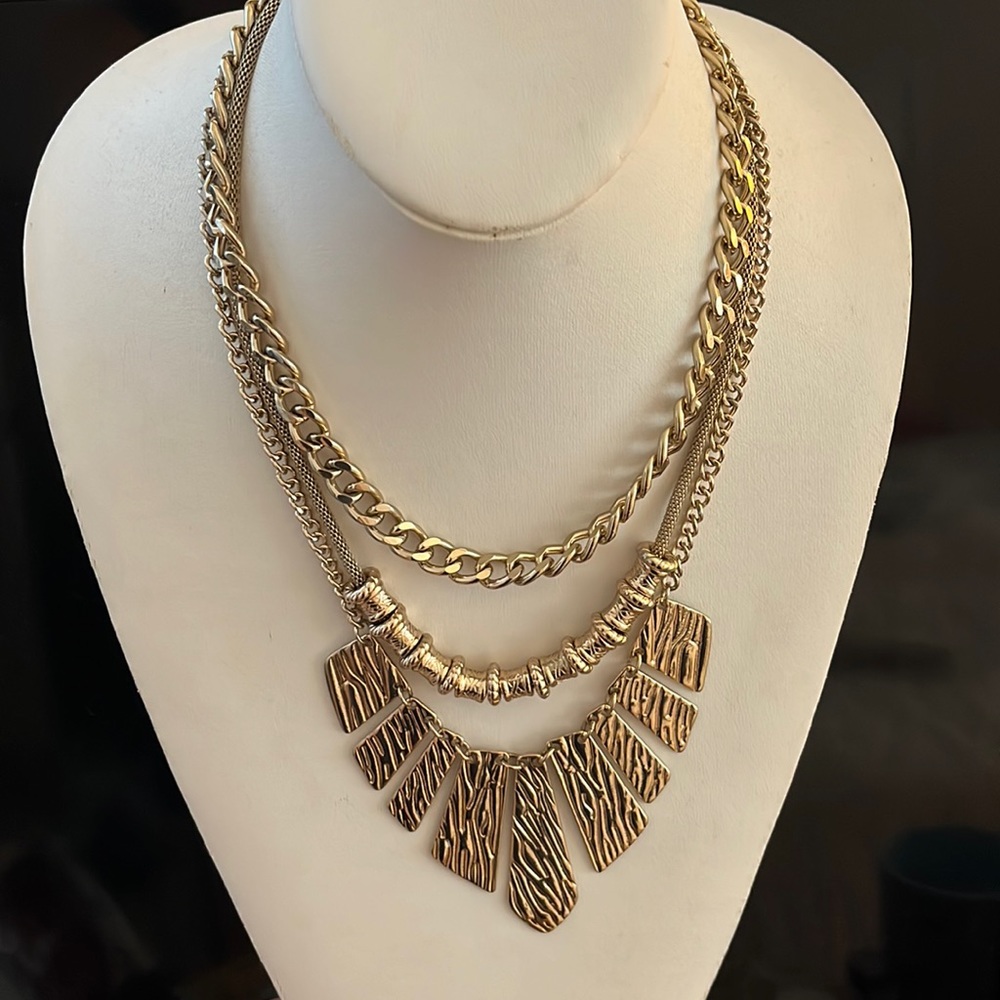Gold Bib 3 Strand Necklace.
